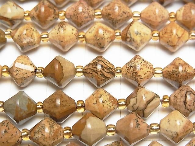 【動画】【素晴らしい輝き】ピクチャージャスパー ソロバンカット8×8×8mm 1連(約35cm) サムネイル2