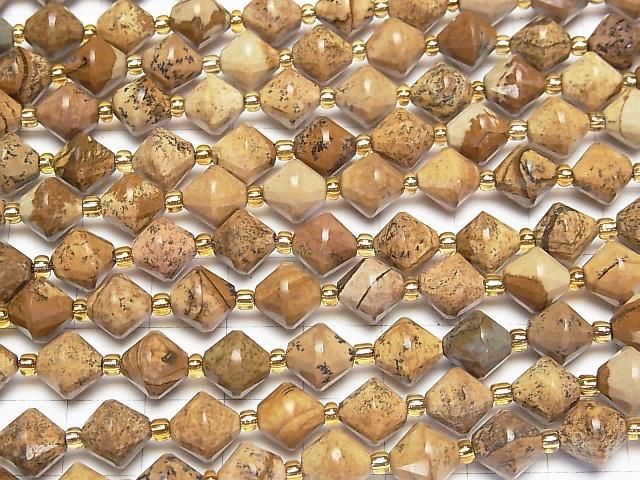 【動画】【素晴らしい輝き】ピクチャージャスパー ソロバンカット8×8×8mm 1連(約35cm) サムネイル3