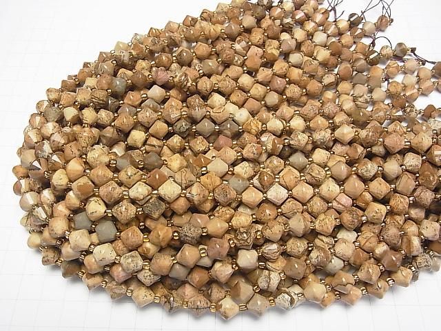 【動画】【素晴らしい輝き】ピクチャージャスパー ソロバンカット8×8×8mm 1連(約35cm) サムネイル4