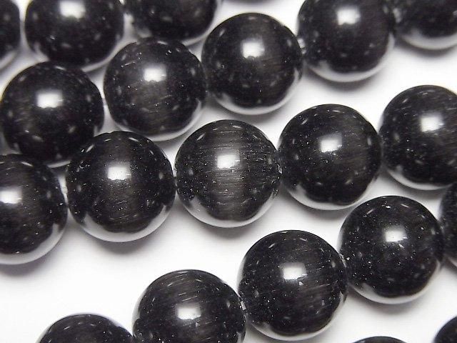 【動画】ブラックカラーキャッツアイ ラウンド11.5mm 1連(約35cm)の画像
