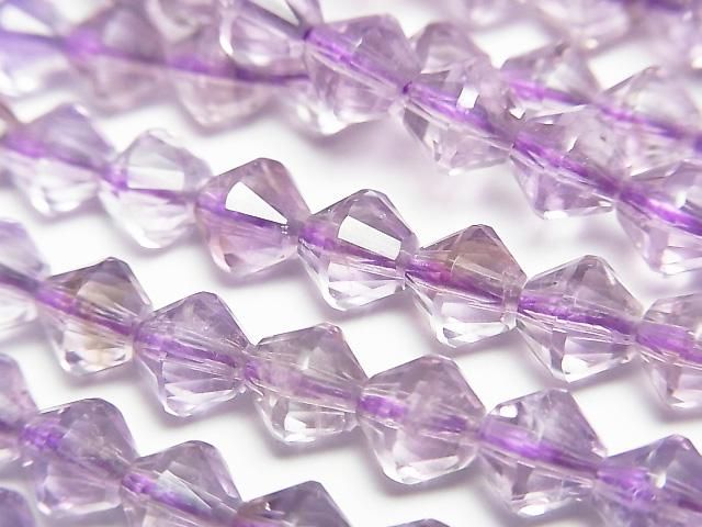 【動画】【素晴らしい輝き】ライトカラーアメジスト×スモーキーAA++ ソロバンカット6×6×6mm 半連/1連(約36cm)の画像