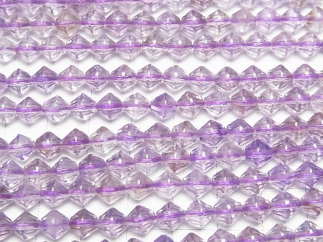 【動画】【素晴らしい輝き】ライトカラーアメジスト×スモーキーAA++ ソロバンカット6×6×6mm 半連/1連(約36cm) サムネイル3