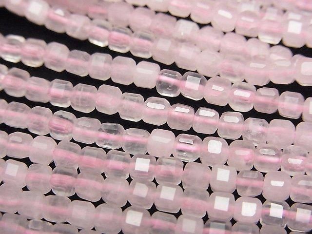 【動画】【素晴らしい輝き】ローズクォーツAA++ キューブカット3×3×3mm 1連(約37cm)の画像