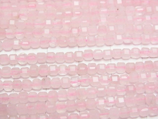 【動画】【素晴らしい輝き】ローズクォーツAA++ キューブカット3×3×3mm 1連(約37cm) サムネイル2