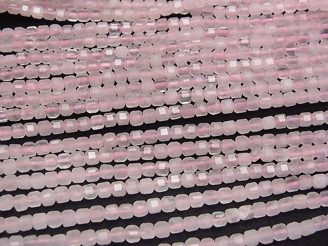 【動画】【素晴らしい輝き】ローズクォーツAA++ キューブカット3×3×3mm 1連(約37cm) サムネイル3