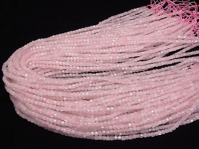 【動画】【素晴らしい輝き】ローズクォーツAA++ キューブカット3×3×3mm 1連(約37cm) サムネイル4