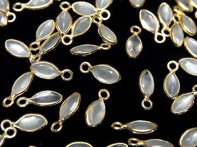 【動画】宝石質ホワイトムーンストーンAAA- 枠留めマーキスファセットカット7×4mm 18KGP 5個の画像
