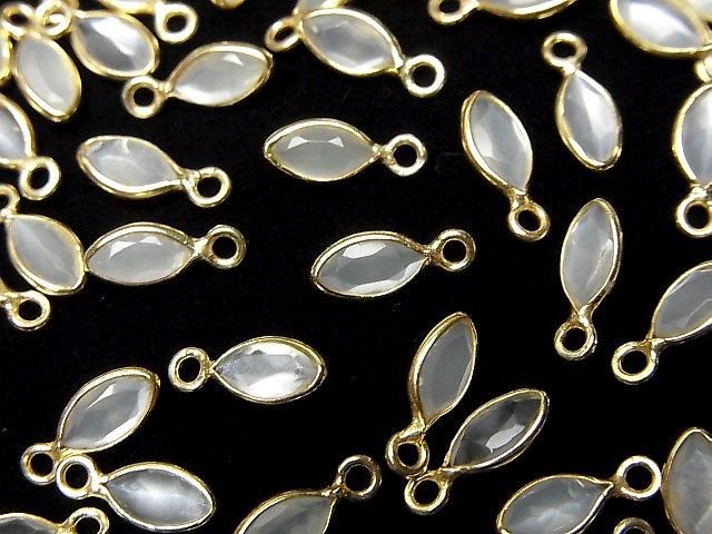 【動画】宝石質ホワイトムーンストーンAAA- 枠留めマーキスファセットカット7×4mm 18KGP 5個 サムネイル3