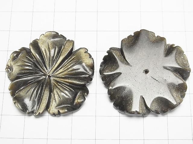 【動画】ゴールデンオブシディアンAAA フラワー 40mm 中央穴 1枚 サムネイル2
