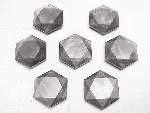 【動画】シルバーオブシディアンAAA- 穴あき六芒星カット31×27mm 1個 サムネイル3