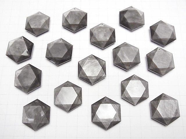 【動画】シルバーオブシディアンAAA- 穴あき六芒星カット31×27mm 1個 サムネイル4
