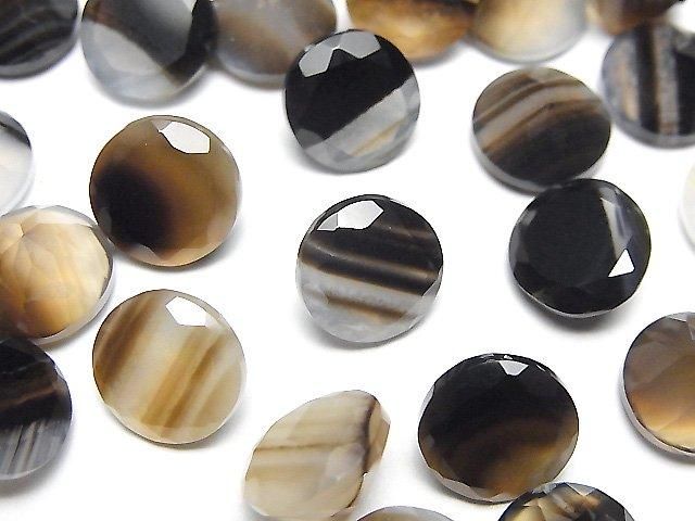 【動画】ブラックストライプアゲート ルース ラウンドファセットカット10×10mm 3粒の画像