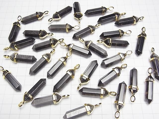 【動画】シルバーオブシディアンAAA ダブルポイント ペンダントトップ32×8×8mm ゴールドカラー 3個 サムネイル4