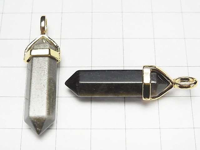 【動画】ゴールデンオブシディアンAAA ダブルポイント ペンダントトップ32×8×8mm ゴールドカラー 3個 サムネイル2