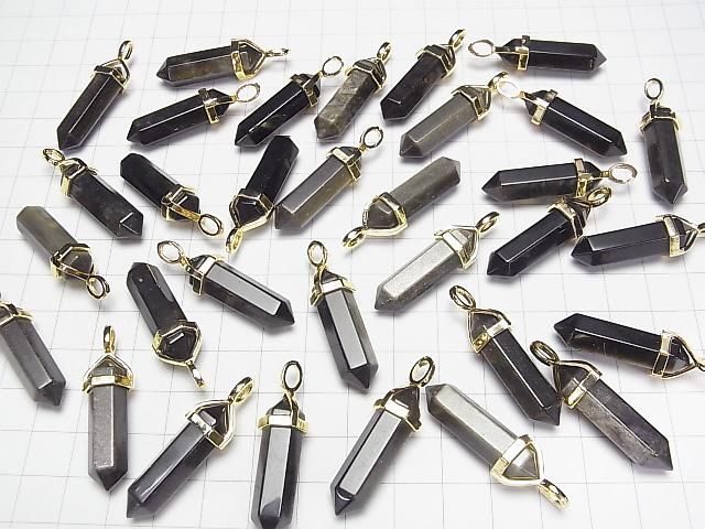 【動画】ゴールデンオブシディアンAAA ダブルポイント ペンダントトップ32×8×8mm ゴールドカラー 3個 サムネイル4