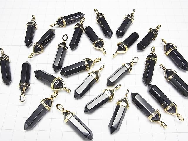 【動画】ブラックオブシディアンAAA ダブルポイント ペンダントトップ32×8×8mm ゴールドカラー 3個 サムネイル4
