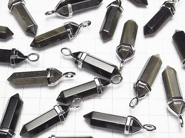 【動画】ゴールデンオブシディアンAAA ダブルポイント ペンダントトップ32×8×8mm シルバーカラー 3個 サムネイル3