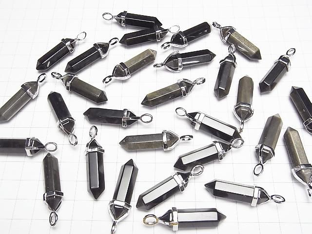 【動画】ゴールデンオブシディアンAAA ダブルポイント ペンダントトップ32×8×8mm シルバーカラー 3個 サムネイル4
