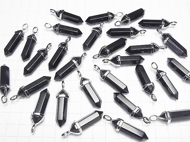 【動画】ブラックオブシディアンAAA ダブルポイント ペンダントトップ32×8×8mm シルバーカラー 3個 サムネイル4