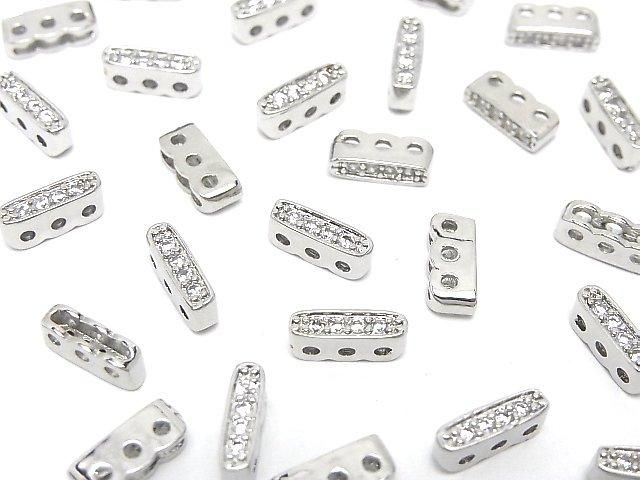 メタルパーツ ロンデルバー9.5×3×4mm 【3つ穴】 シルバー(CZ付) 3個の画像