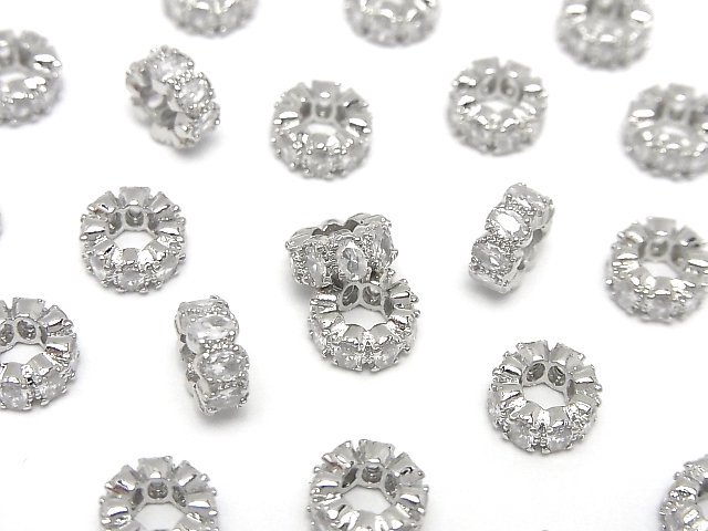 メタルパーツ ロンデル8×8×4mm シルバーカラー(CZ付) 2個の画像