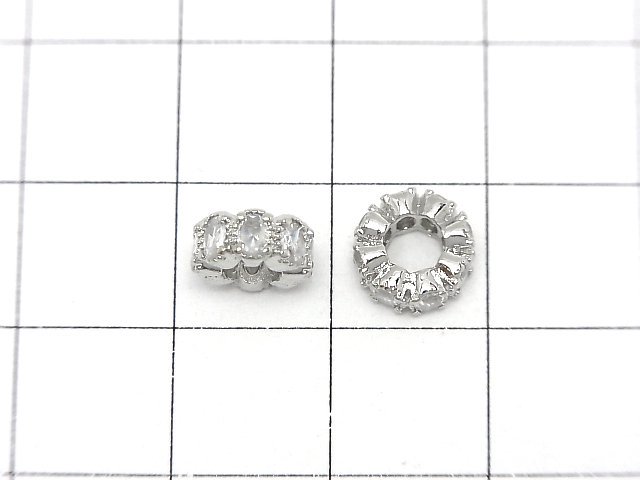 メタルパーツ ロンデル8×8×4mm シルバーカラー(CZ付) 2個 サムネイル2