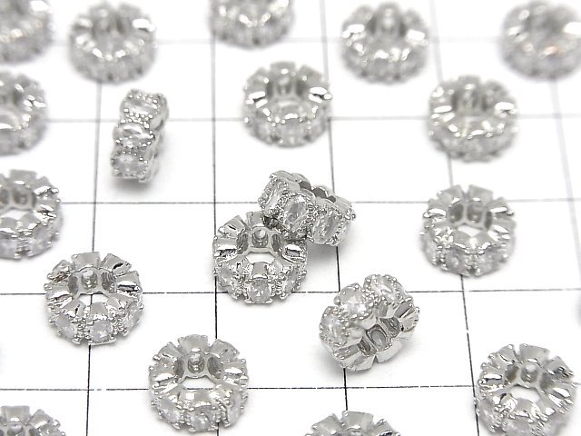 メタルパーツ ロンデル8×8×4mm シルバーカラー(CZ付) 2個 サムネイル3