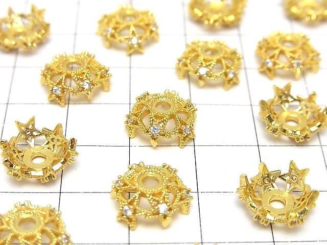 メタルパーツ ビーズキャップ12×12×5mm ゴールドカラー(CZ付) 4個 サムネイル4