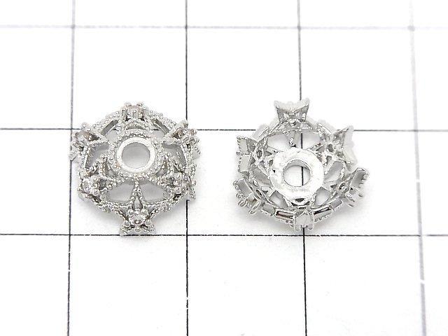 メタルパーツ ビーズキャップ12×12×5mm シルバーカラー(CZ付) 4個 サムネイル2