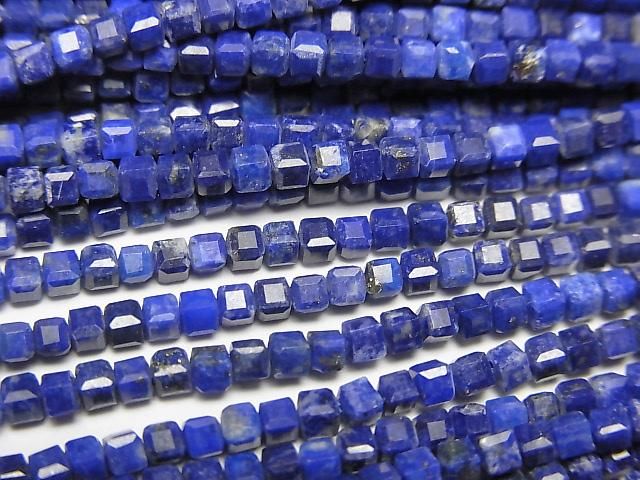 【動画】【素晴らしい輝き】ラピスラズリAA++ 極小キューブカット2×2×2mm 1連(約37cm)の画像