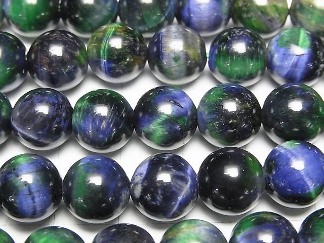 【動画】ミックスカラータイガーアイ ラウンド10mm 【ブルー×グリーン】 半連/1連(約36cm) サムネイル2