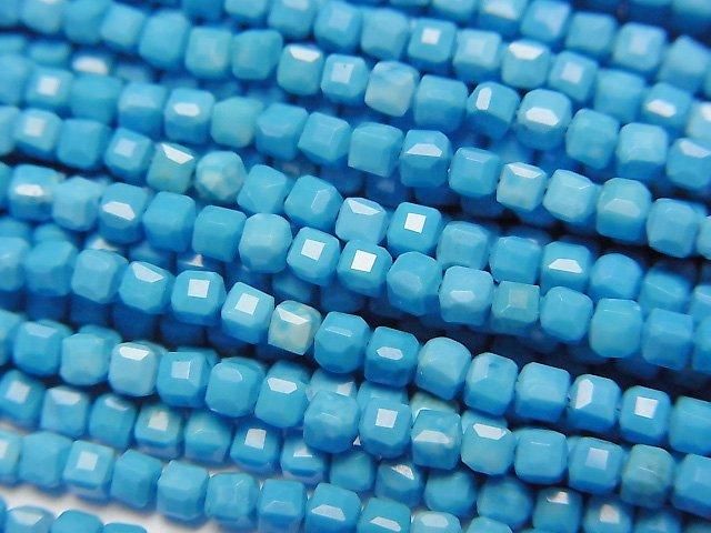 【動画】【素晴らしい輝き】マグネサイトターコイズ 極小キューブカット2×2×2mm 【ブルー】 1連(約36cm)の画像