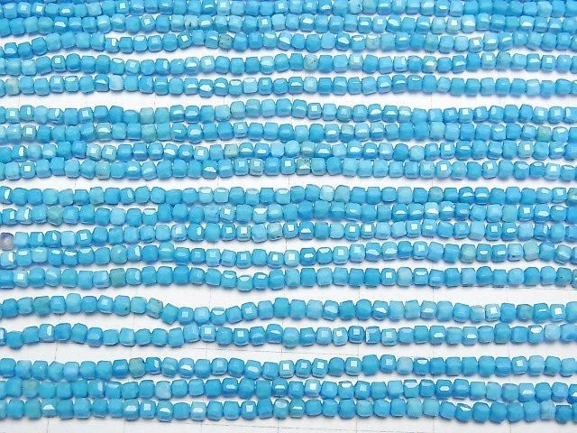 【動画】【素晴らしい輝き】マグネサイトターコイズ 極小キューブカット2×2×2mm 【ブルー】 1連(約36cm) サムネイル3