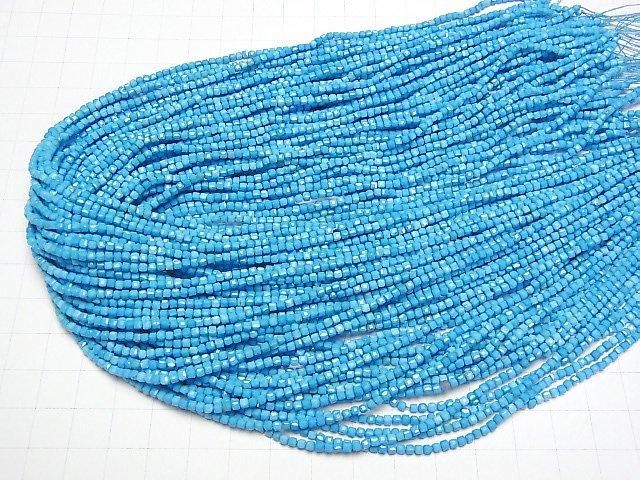 【動画】【素晴らしい輝き】マグネサイトターコイズ 極小キューブカット2×2×2mm 【ブルー】 1連(約36cm) サムネイル4
