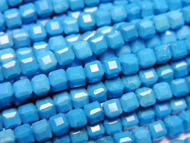 【動画】【素晴らしい輝き】マグネサイトターコイズ キューブカット3.5×3.5×3.5mm 【ブルー】 1連(約36cm)の画像