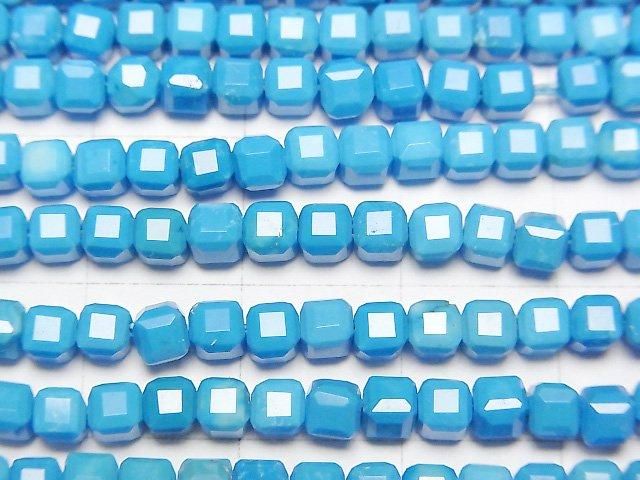 【動画】【素晴らしい輝き】マグネサイトターコイズ キューブカット3.5×3.5×3.5mm 【ブルー】 1連(約36cm) サムネイル2