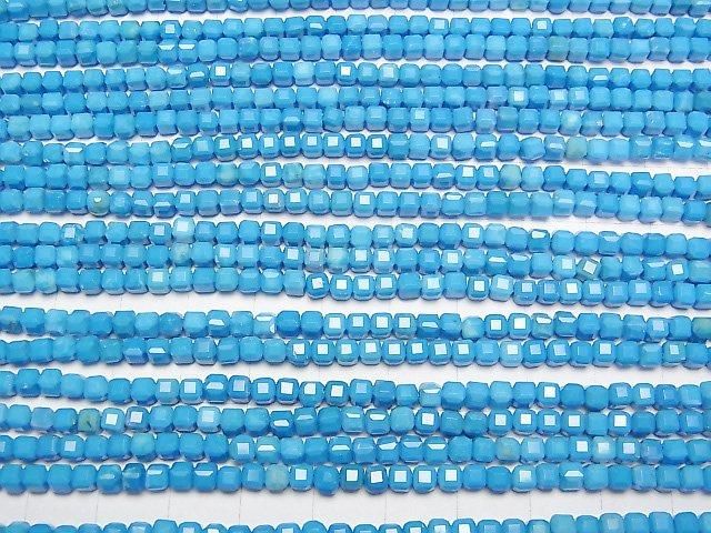 【動画】【素晴らしい輝き】マグネサイトターコイズ キューブカット3.5×3.5×3.5mm 【ブルー】 1連(約36cm) サムネイル3