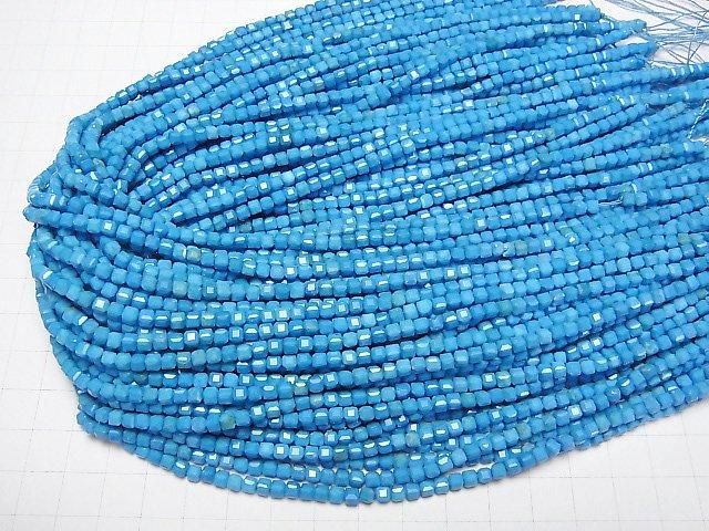 【動画】【素晴らしい輝き】マグネサイトターコイズ キューブカット3.5×3.5×3.5mm 【ブルー】 1連(約36cm) サムネイル4