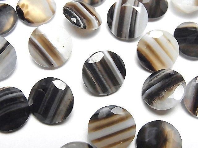 【動画】ブラックストライプアゲート ルース ラウンドファセットカット12×12mm 3粒の画像