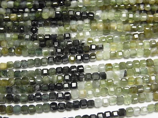 【動画】【素晴らしい輝き】グリーントルマリンAA+ キューブカット2.5×2.5×2.5mm 1連(約36cm) サムネイル2
