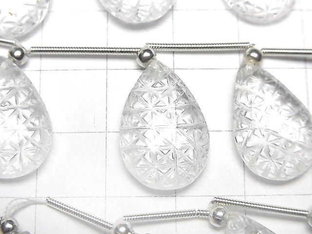 【動画】宝石質クリスタルAAA 彫刻入りペアシェイプカット 1連(5粒) サムネイル2