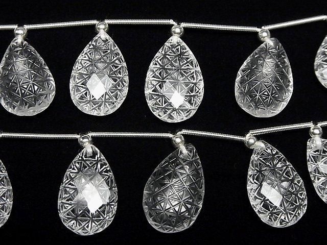 【動画】宝石質クリスタルAAA 彫刻入りペアシェイプカット 1連(5粒) サムネイル3