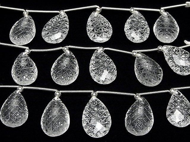 【動画】宝石質クリスタルAAA 彫刻入りペアシェイプカット 1連(5粒) サムネイル4