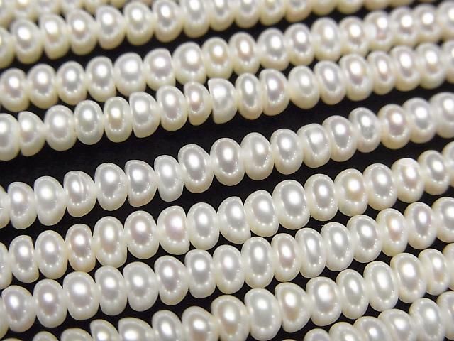 【動画】淡水真珠AAA ホワイト ロンデル3.5×3.5×2mm 半連/1連(約37cm)の画像