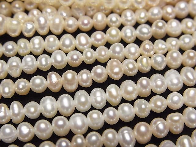 【動画】淡水真珠AA++ 天然ライトピンクオレンジ ポテト~ロンデル4mm 1連(約34cm)の画像
