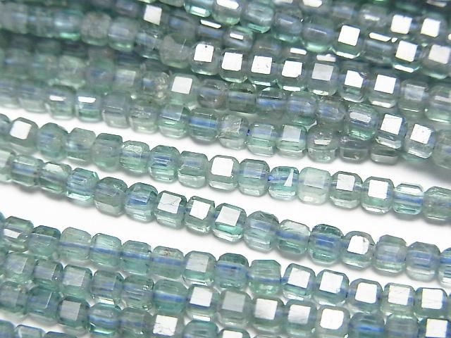 【動画】【素晴らしい輝き】ブルーグリーンアパタイトAA+ キューブカット2×2×2mm 1連(約37cm)の画像