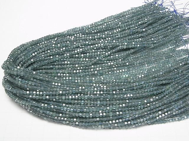 【動画】【素晴らしい輝き】ブルーグリーンアパタイトAA+ キューブカット2×2×2mm 1連(約37cm) サムネイル4