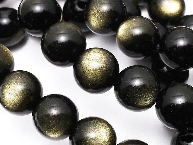【動画】ゴールデンオブシディアンAAA ラウンド10mm 1連(ブレス)の画像