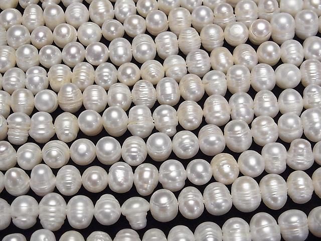 【動画】淡水真珠AA 縞入りポテト8~10mm ホワイト 1連(約34cm) サムネイル3