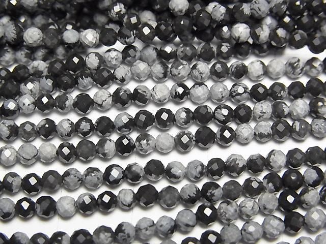 【動画】【素晴らしい輝き】スノーフレークオブシディアン ラウンドカット3mm 1連(約37cm) サムネイル2